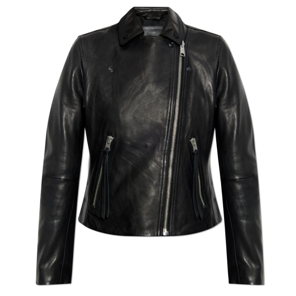 ALLSAINTS BLACK LEATHER MOTO JACKET US 2 ARTIST DISTRESSED PAINT DETAIL